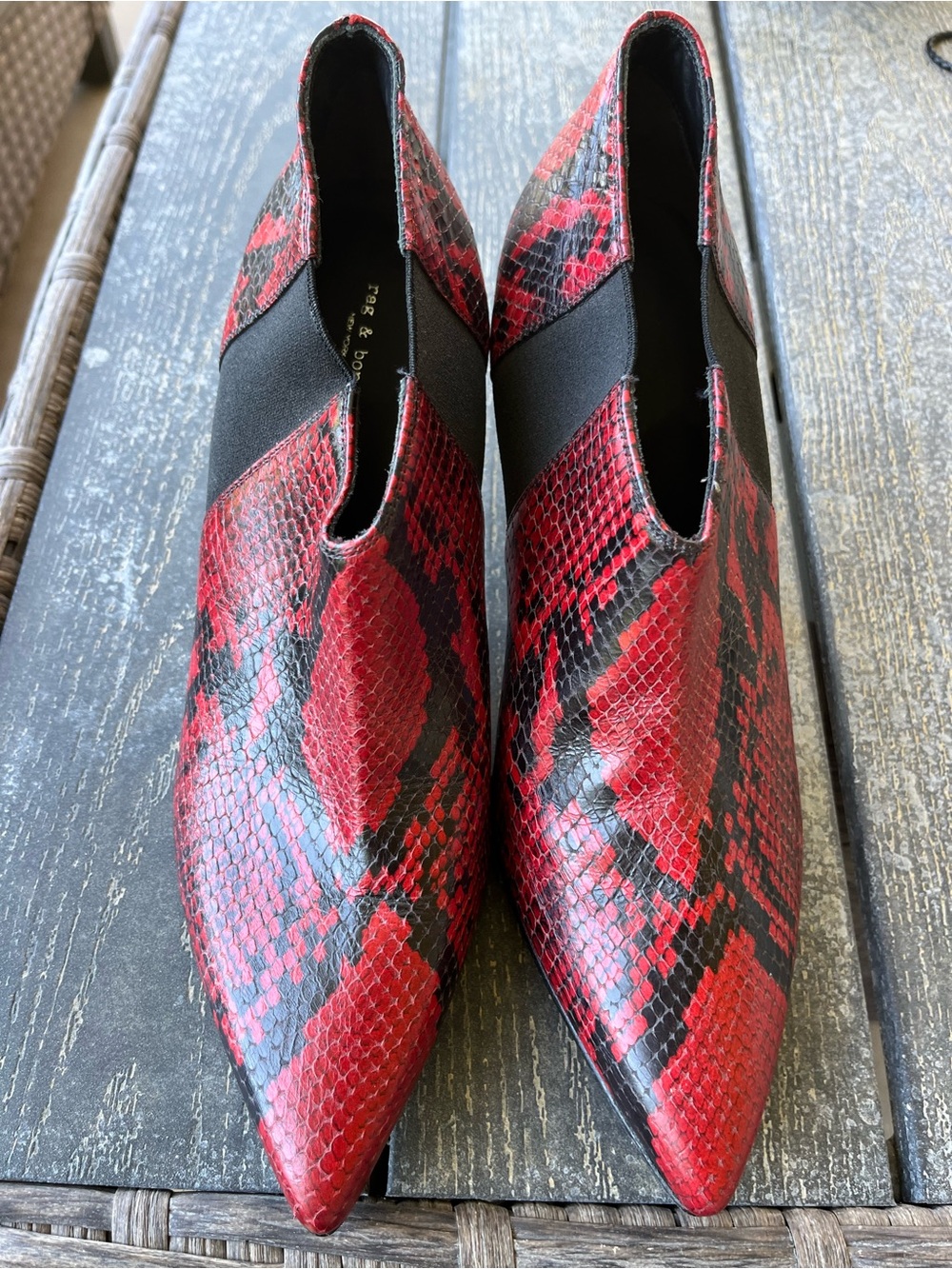 rag & bone Red and Black Snakeskin Pointed Toe Heels